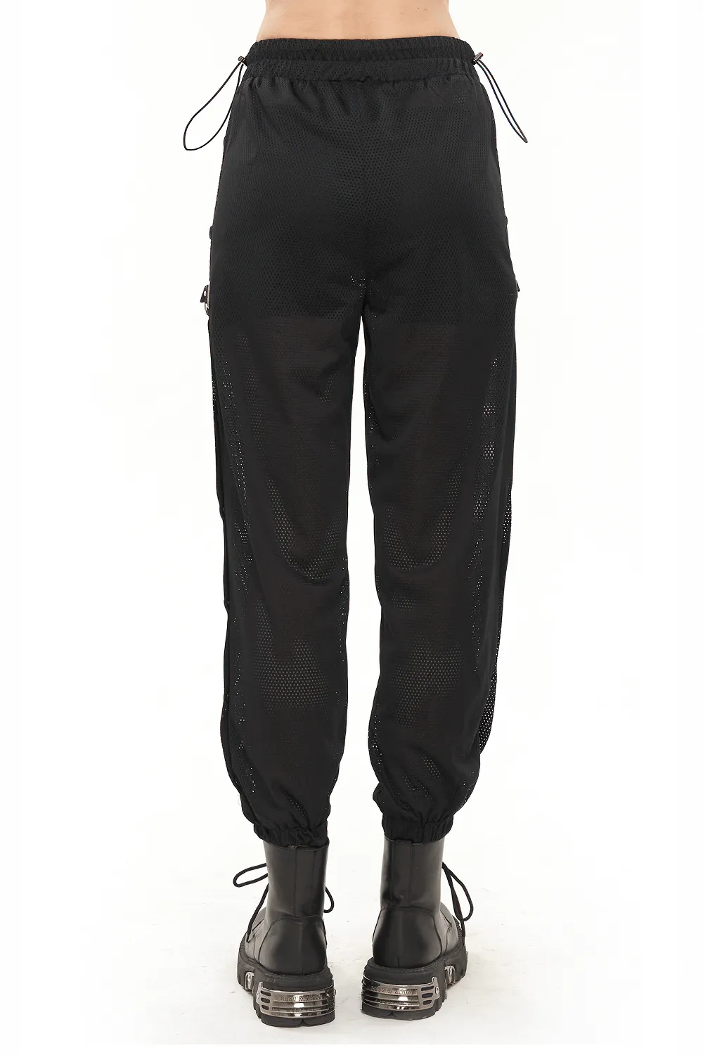 Women's Mesh Buttoned Jogger Pants / Punk Side Openings Wide Trousers