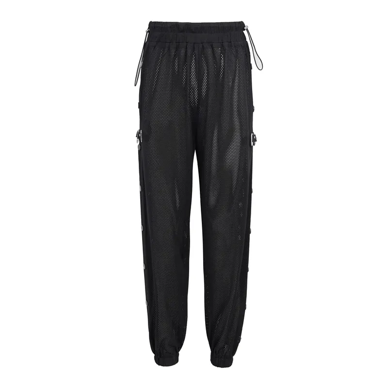 Women's Mesh Buttoned Jogger Pants / Punk Side Openings Wide Trousers