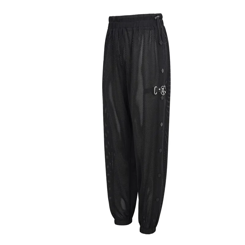 Women's Mesh Buttoned Jogger Pants / Punk Side Openings Wide Trousers