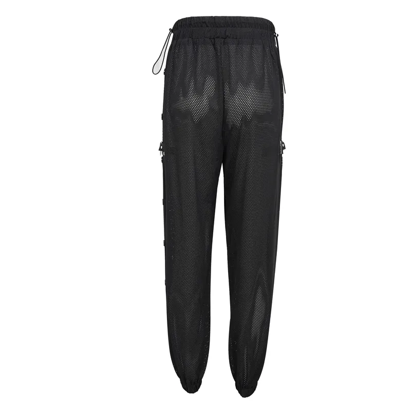 Women's Mesh Buttoned Jogger Pants / Punk Side Openings Wide Trousers